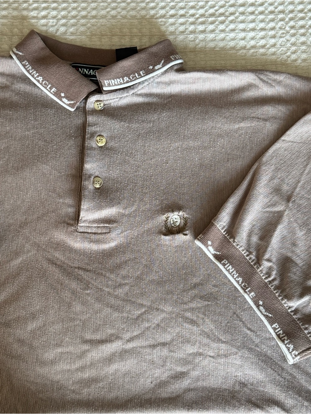Vintage 1990s Pinnacle Golf Polo Men's Taupe Polo Shirt Rare collar embroidery L - Picture 6 of 6